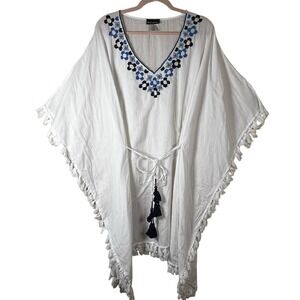 Tommy Bahama Beaded Tunic Swim Cover Up White Blue Size L Bohemian